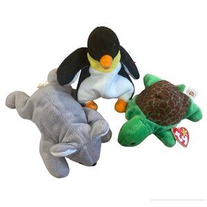 TY Beanie Babies Waddle Penguin Speedy Turtle Mel Koala Lot  Toy VTG  5"